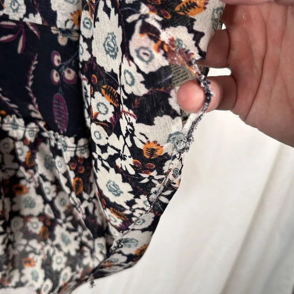 Free People Blouse Women's Medium Purple Floral Vneck Long Sleeve Sheer - Picture 6 of 10